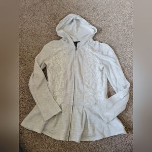 Lace detail front zip up hooded sweater. Size small.